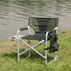 1-Piece Padded Folding Outdoor Chair with Side Table and Storage Pockets, Lightweight Oversized Director's Chair for Indoor, Outdoor Camping, Fishing, Green