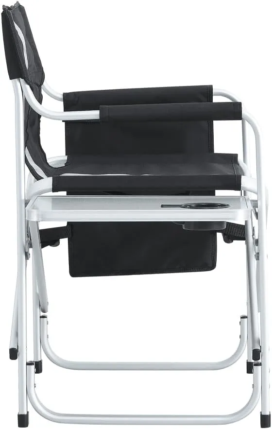 1-Piece Padded Folding Outdoor Chair with Side Table and Storage Pockets,Lightweight Oversized Directors Chair for Indoor, Outdoor Camping, (Black  Gray   Aluminum)