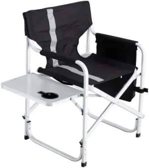 1-Piece Padded Folding Outdoor Chair with Side Table and Storage Pockets,Lightweight Oversized Directors Chair for Indoor, Outdoor Camping, Picnics and Fishing,Black/Grey