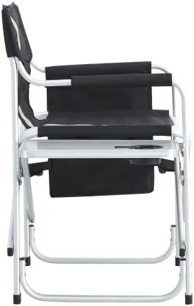 1-Piece Padded Folding Outdoor Chair with Side Table and Storage Pockets,Lightweight Oversized Directors Chair for Indoor, Outdoor Camping, Picnics and Fishing,Black/Grey