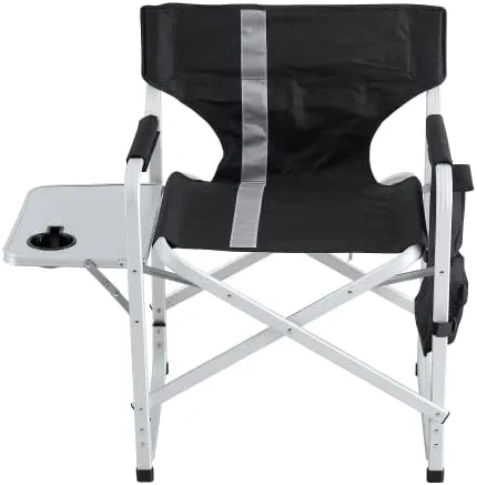 1-Piece Padded Folding Outdoor Chair with Side Table and Storage Pockets,Lightweight Oversized Directors Chair for Indoor, Outdoor Camping, Picnics and Fishing,Black/Grey