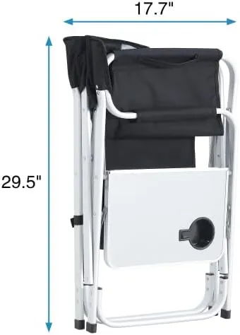 1-Piece Padded Folding Outdoor Chair with Side Table and Storage Pockets,Lightweight Oversized Directors Chair for Indoor, Outdoor Camping, Picnics and Fishing,Black/Grey