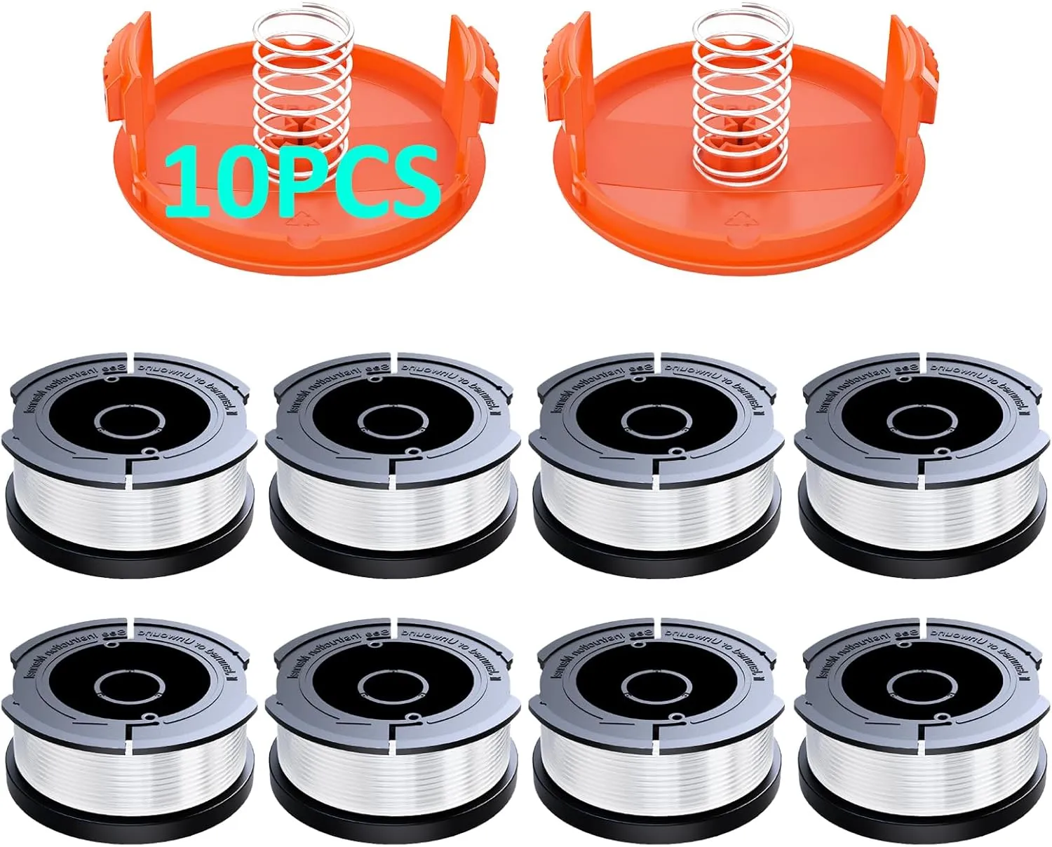 10 Pack AF-100 Replacement Spool Line for Black Decker - 0.065" Weed Eater String Trimmer Line Spool, 30ft Autofeed Weed Wacker Spool Refill for Black Decker(8 Spool,2 Cap,2 Spring)