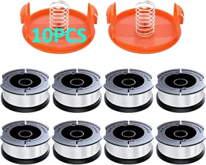 10 Pack AF-100 Replacement Spool Line for Black Decker - 0.065" Weed Eater String Trimmer Line Spool, 30ft Autofeed Weed Wacker Spool Refill for Black Decker(8 Spool,2 Cap,2 Spring)