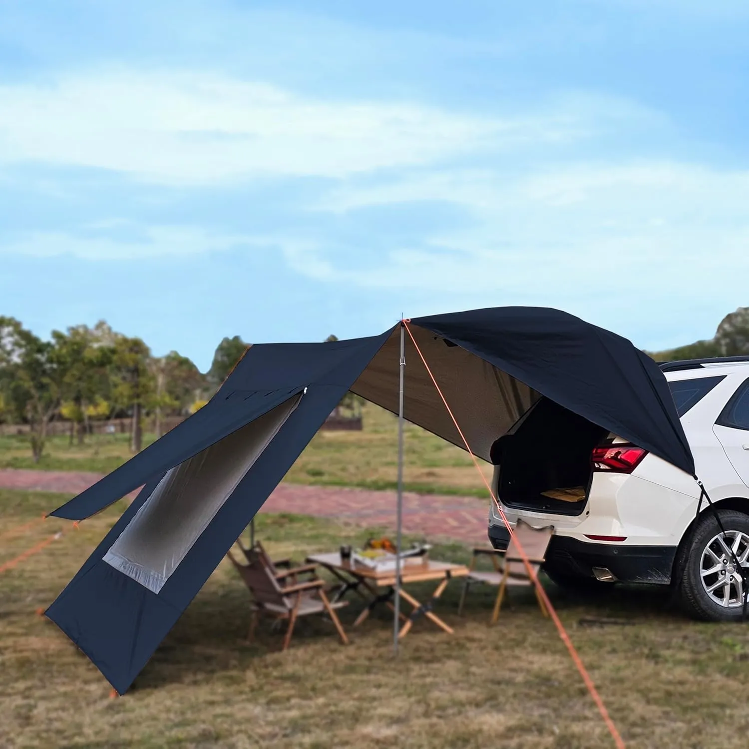 10x16 ft Car Side Awning with Pole Camping Tarp with Screen Window Car Tent for Cars Vans SUV Sun Shelter (Black)