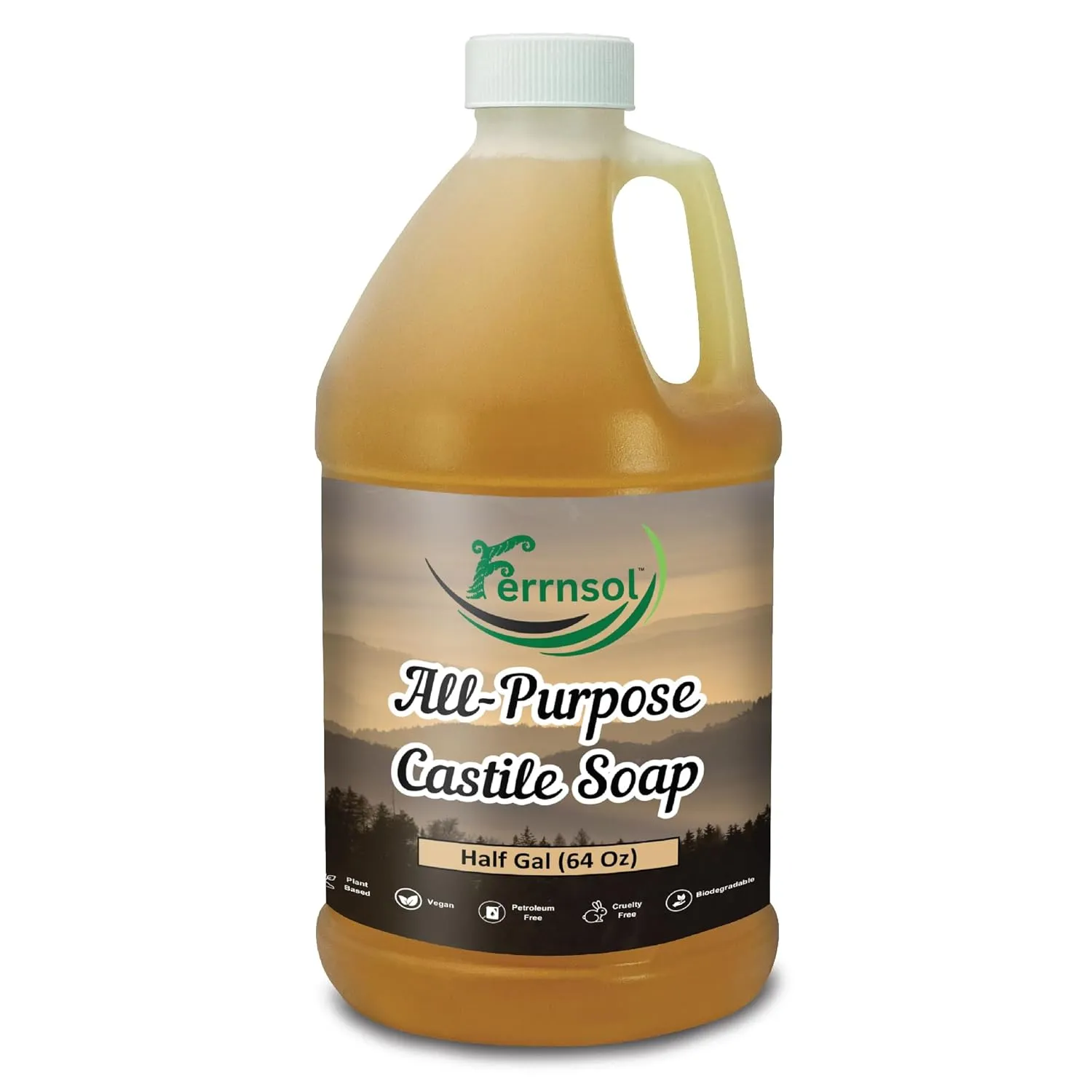 1/2-gal All-Purpose Castile Liquid Soap – Unscented, Fragrance-Free – Natural Multi-Surface Cleaner for Home, Hands, and More – Biodegradable – 64oz