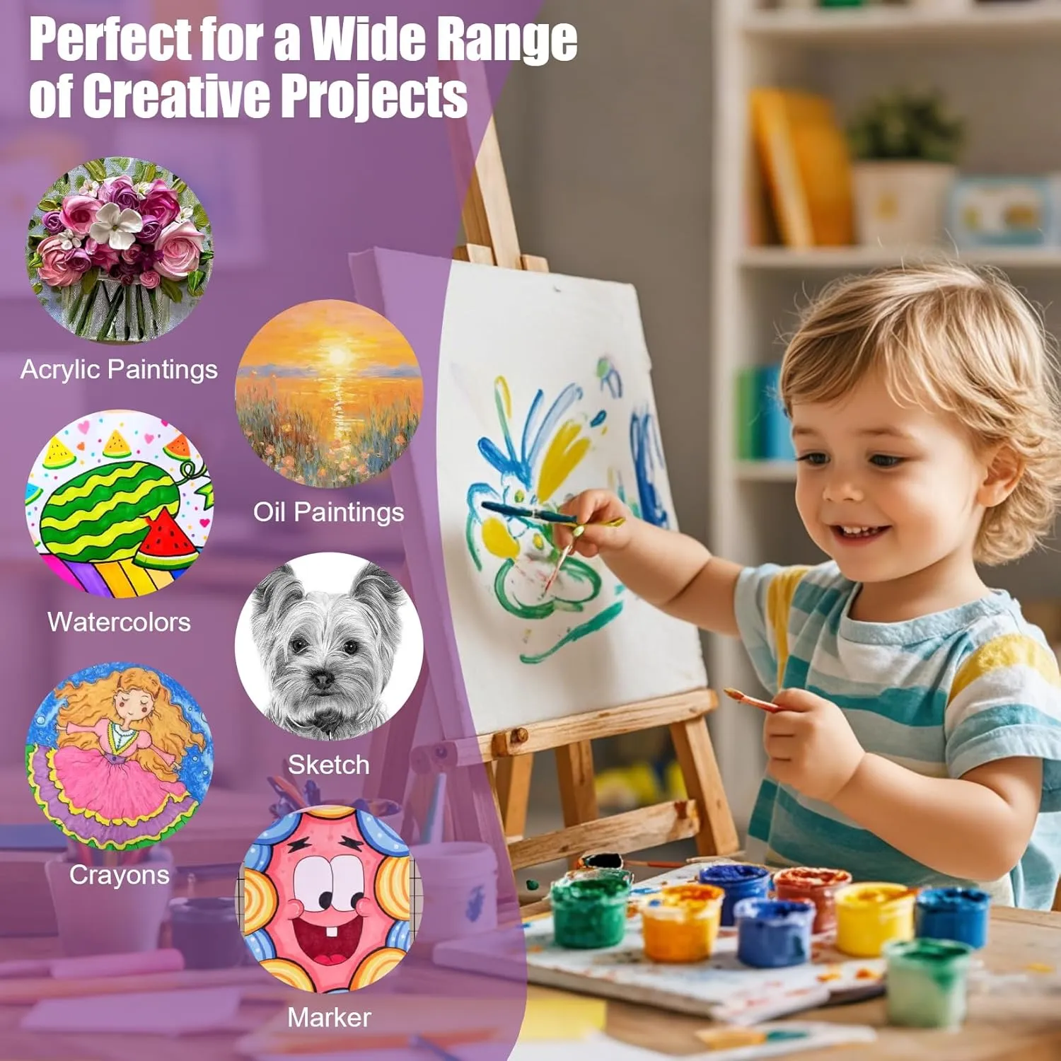 12 Value Pack Stretched Canvases for Painting, Multi-Size (5x7, 8x10, 9.5x12, 11x14 in), 100% Cotton Blank Canvases, Acid-Free for Oil,Acrylic Paint, for Beginners & Pros, Kids & Artists
