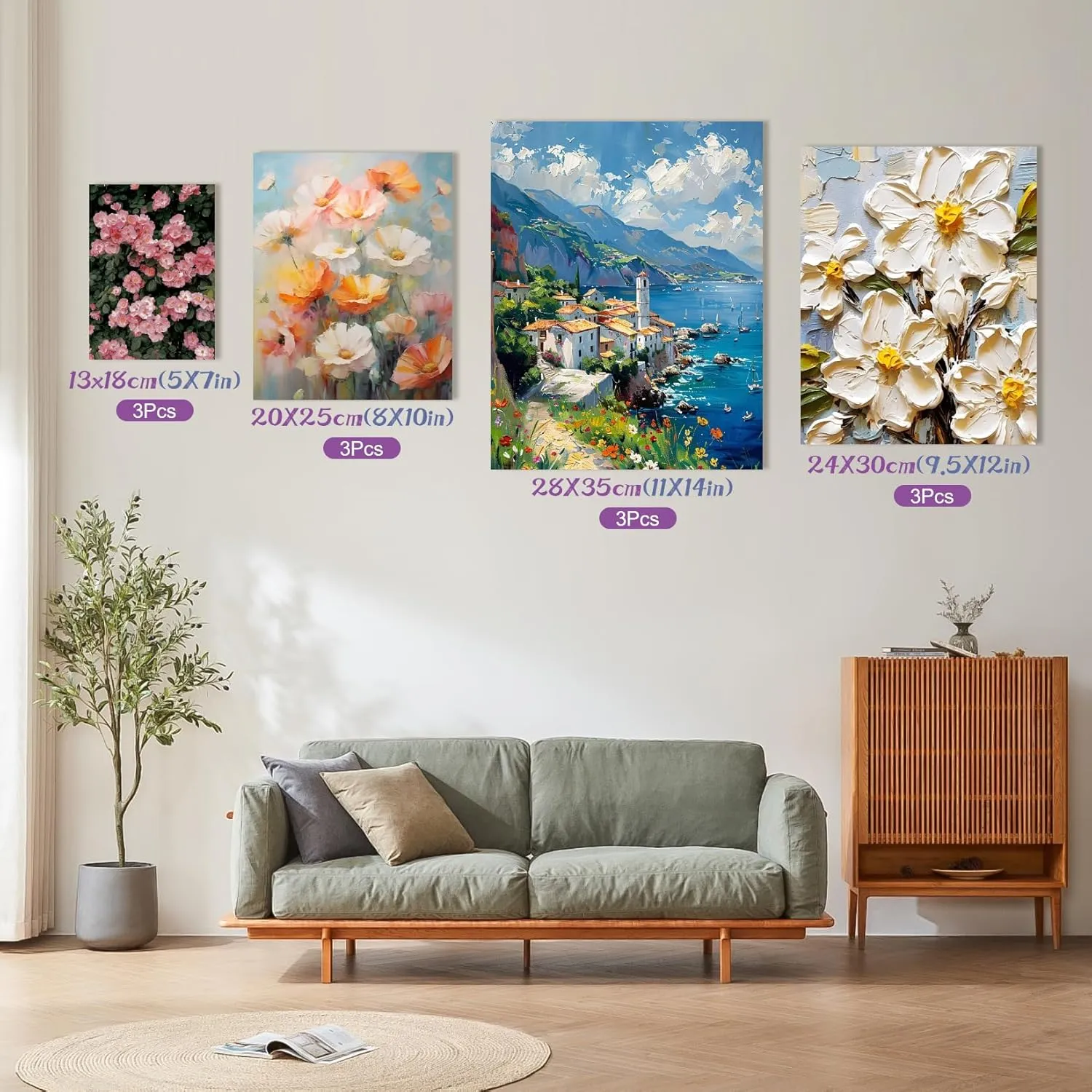 12 Value Pack Stretched Canvases for Painting, Multi-Size (5x7, 8x10, 9.5x12, 11x14 in), 100% Cotton Blank Canvases, Acid-Free for Oil,Acrylic Paint, for Beginners & Pros, Kids & Artists