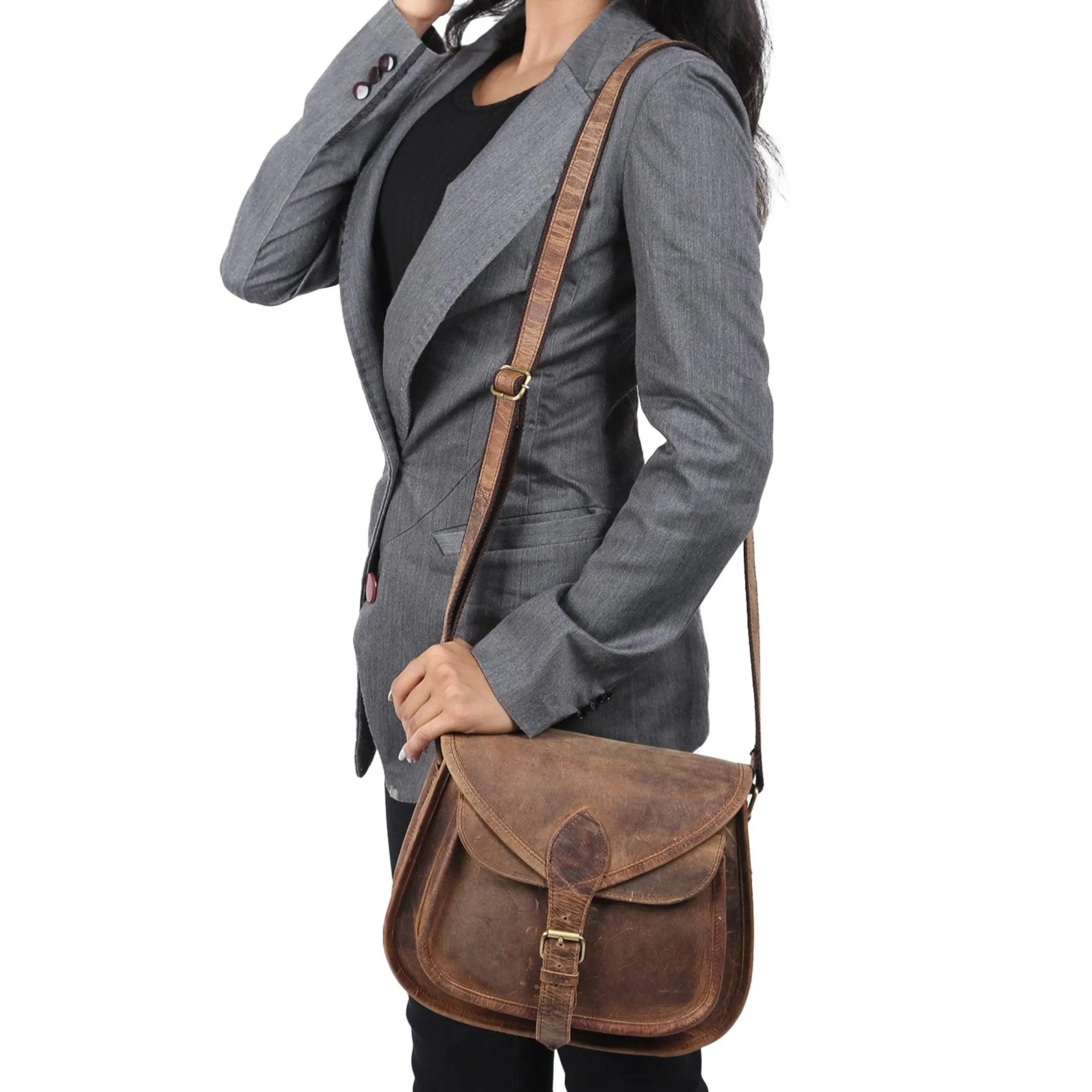12" Leather Crossbody Bag – Women's Purse, Tote, Satchel & Shoulder Bag