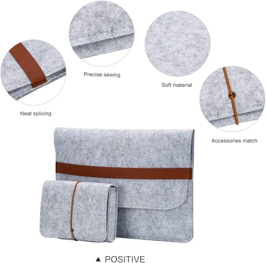 13-13.3 Inch Laptop Sleeve Case Fits MacBook Air 13-inch, MacBook Pro 13", Dell XPS 13, 13.3" with Small Felt Accessory Bag (13-13.3" Felt Sleeve Case,Light Gray)
