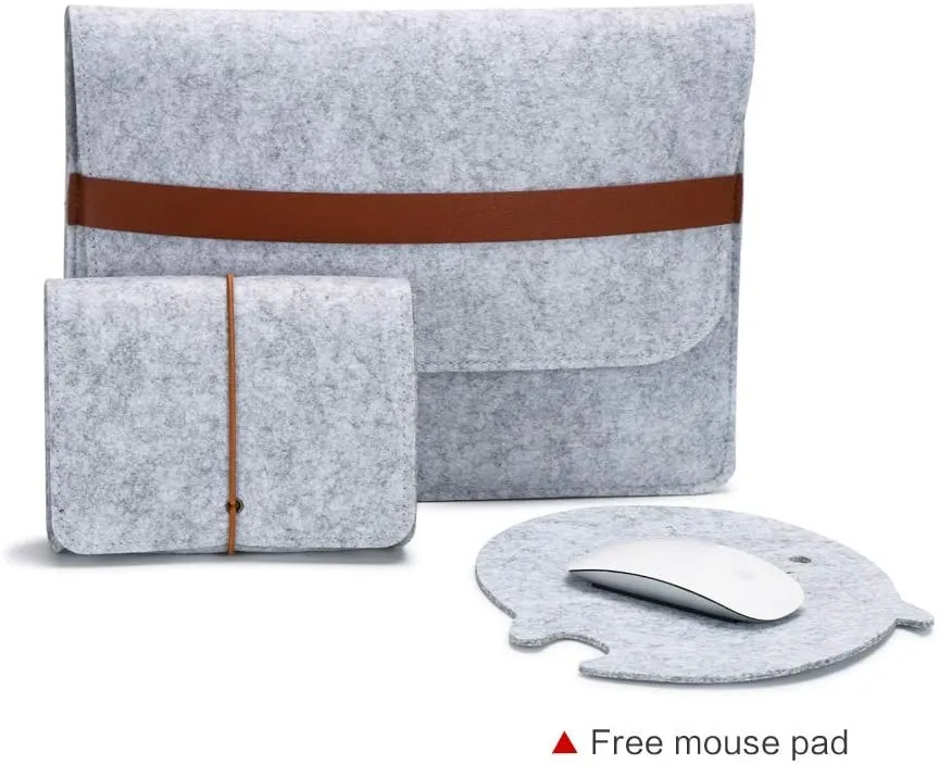 13-13.3 Inch Laptop Sleeve Case Fits MacBook Air 13-inch, MacBook Pro 13", Dell XPS 13, 13.3" with Small Felt Accessory Bag (13-13.3" Felt Sleeve Case,Light Gray)