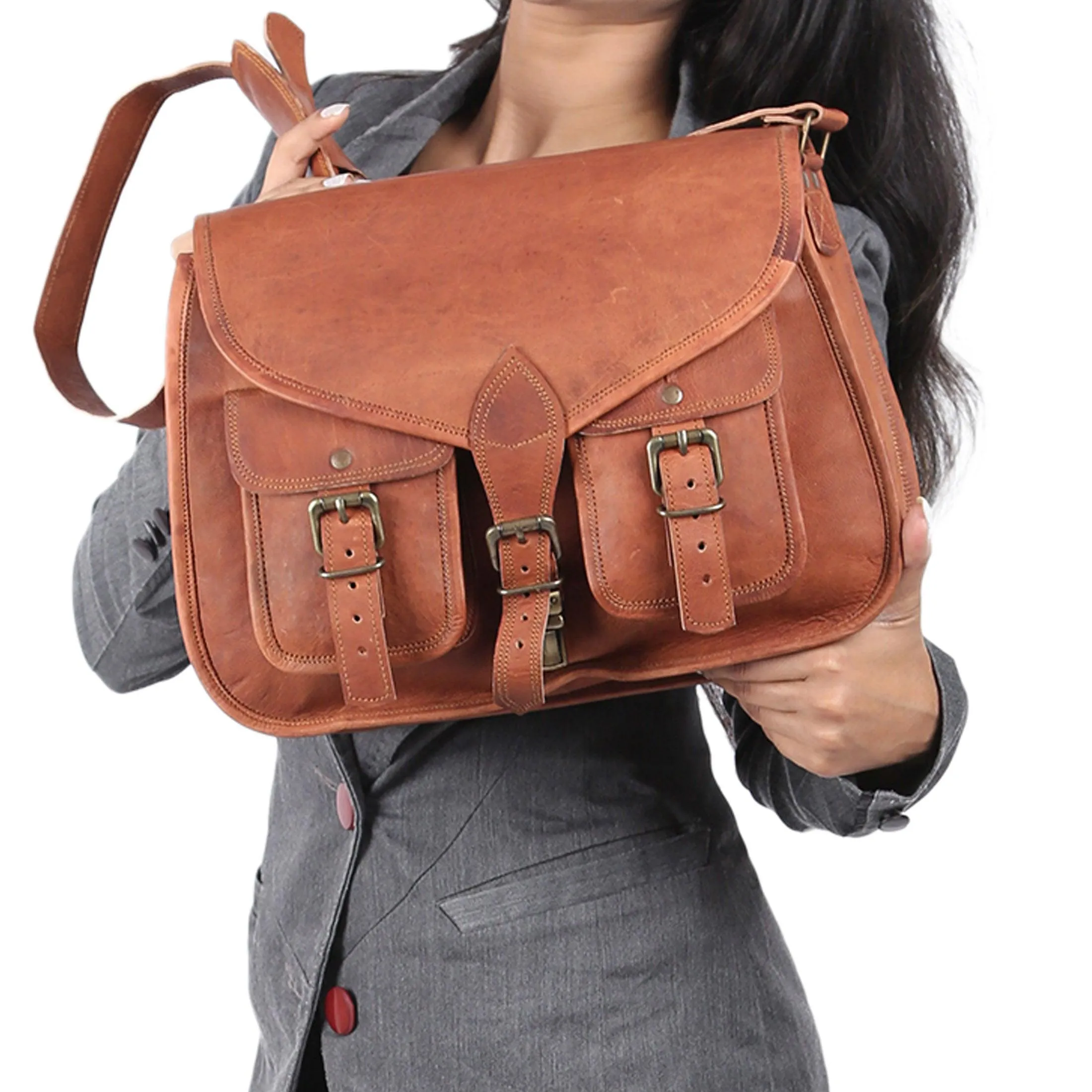 14" Genuine Leather Purse – Women's Shoulder Bag, Crossbody & Tote