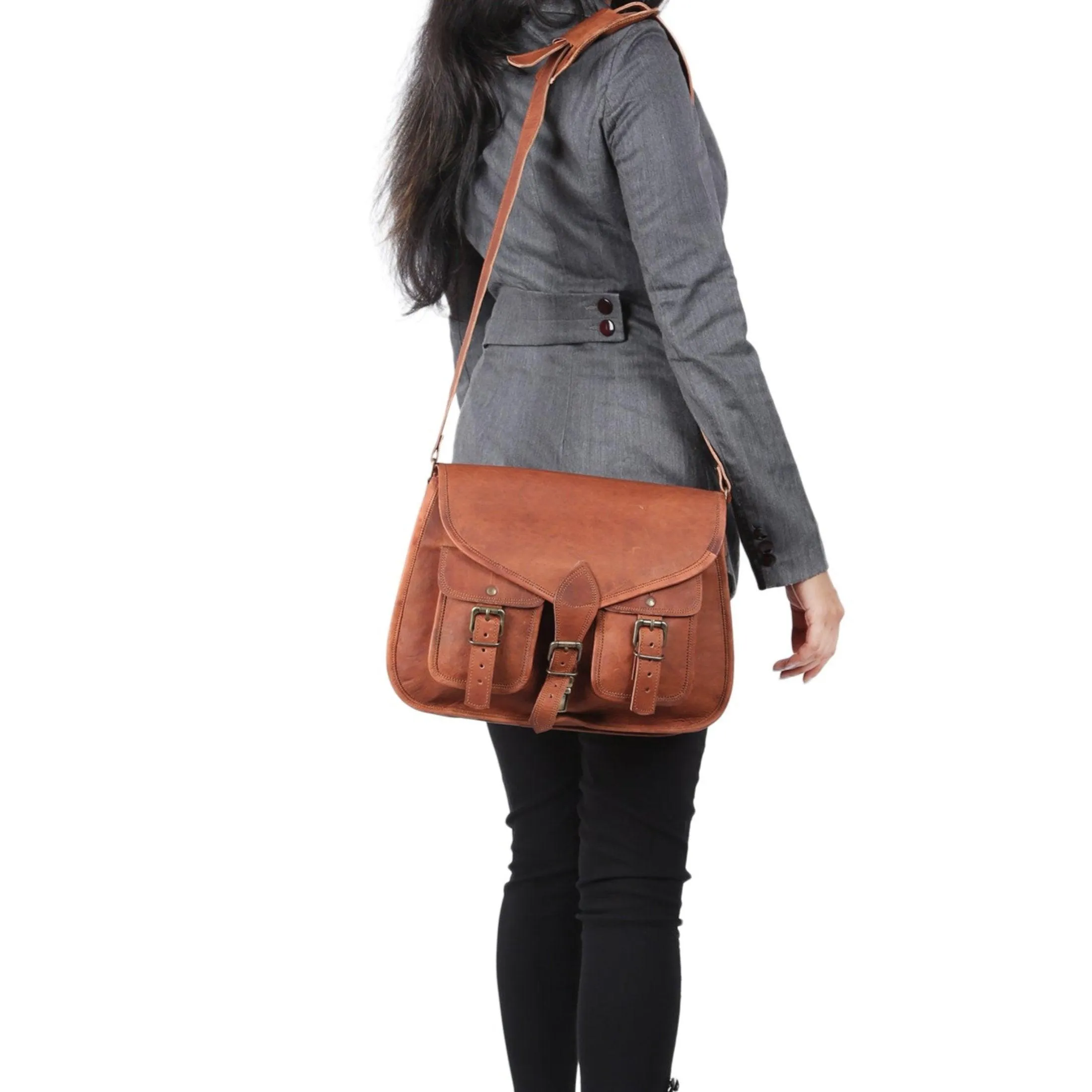 14" Genuine Leather Purse – Women's Shoulder Bag, Crossbody & Tote