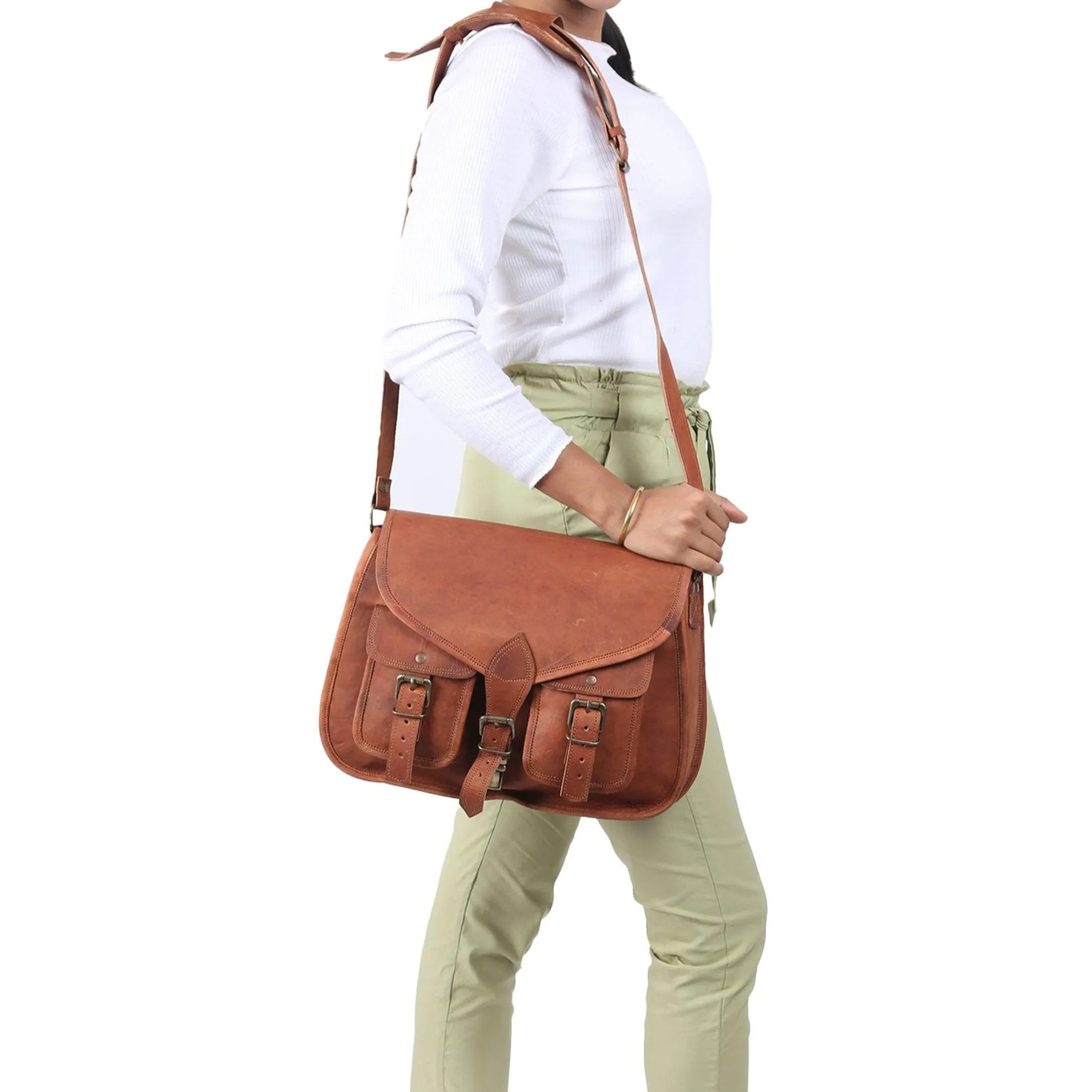 14" Genuine Leather Purse – Women's Shoulder Bag, Crossbody & Tote