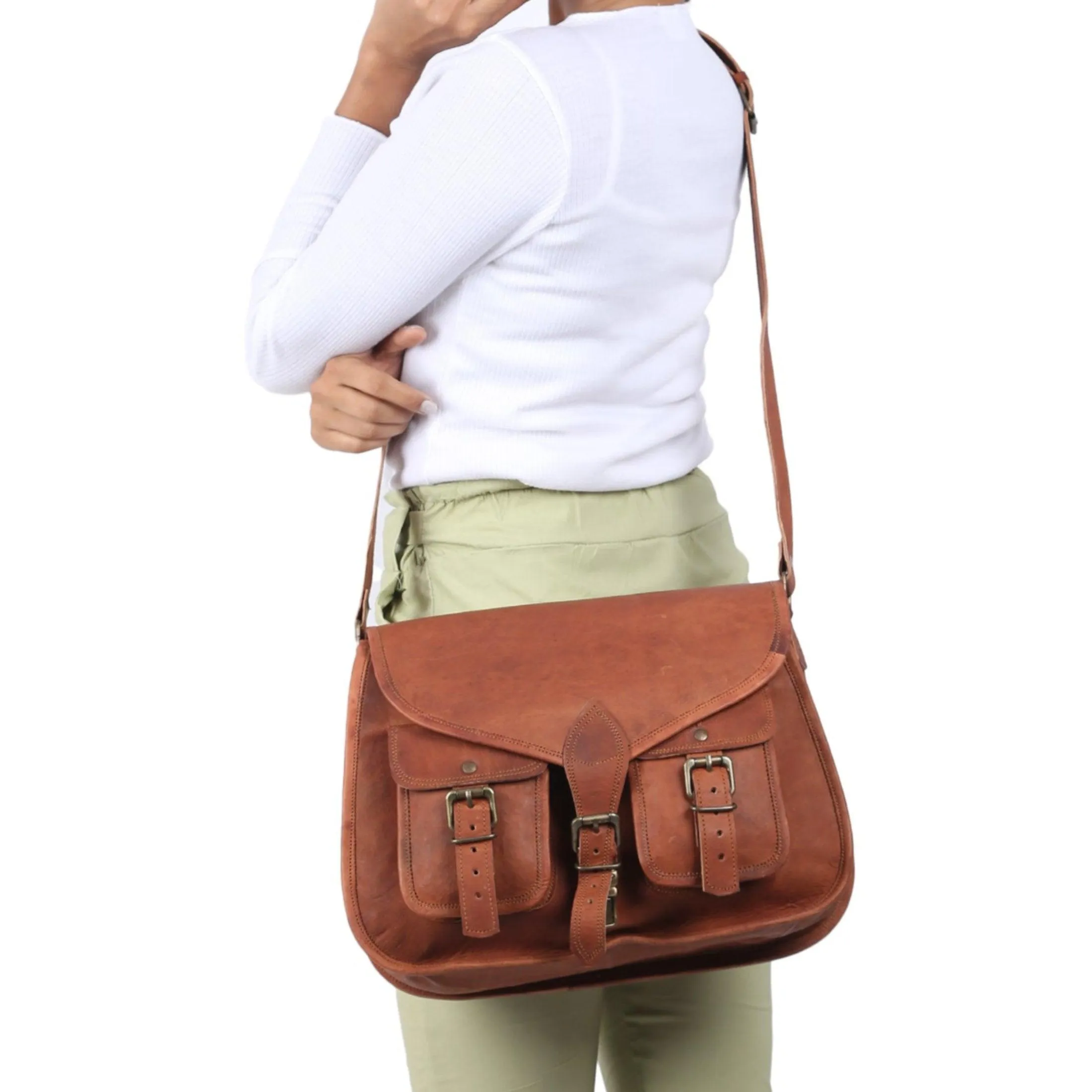 14" Genuine Leather Purse – Women's Shoulder Bag, Crossbody & Tote