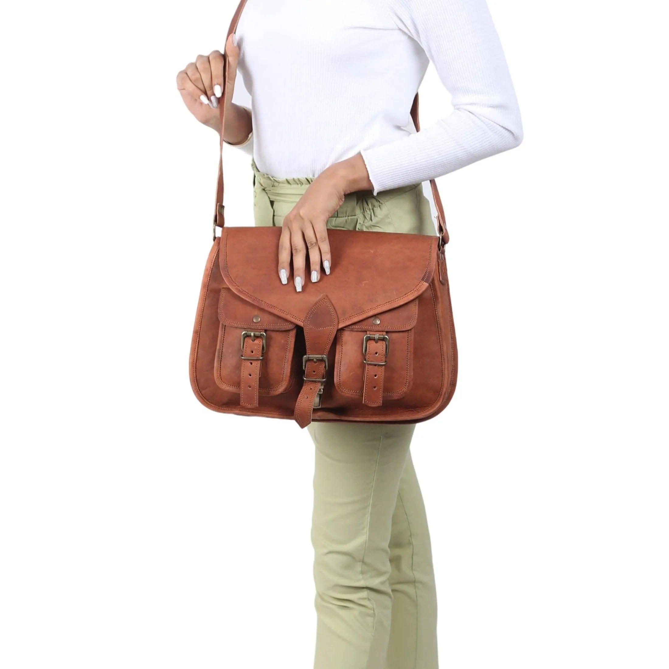 14" Genuine Leather Purse – Women's Shoulder Bag, Crossbody & Tote