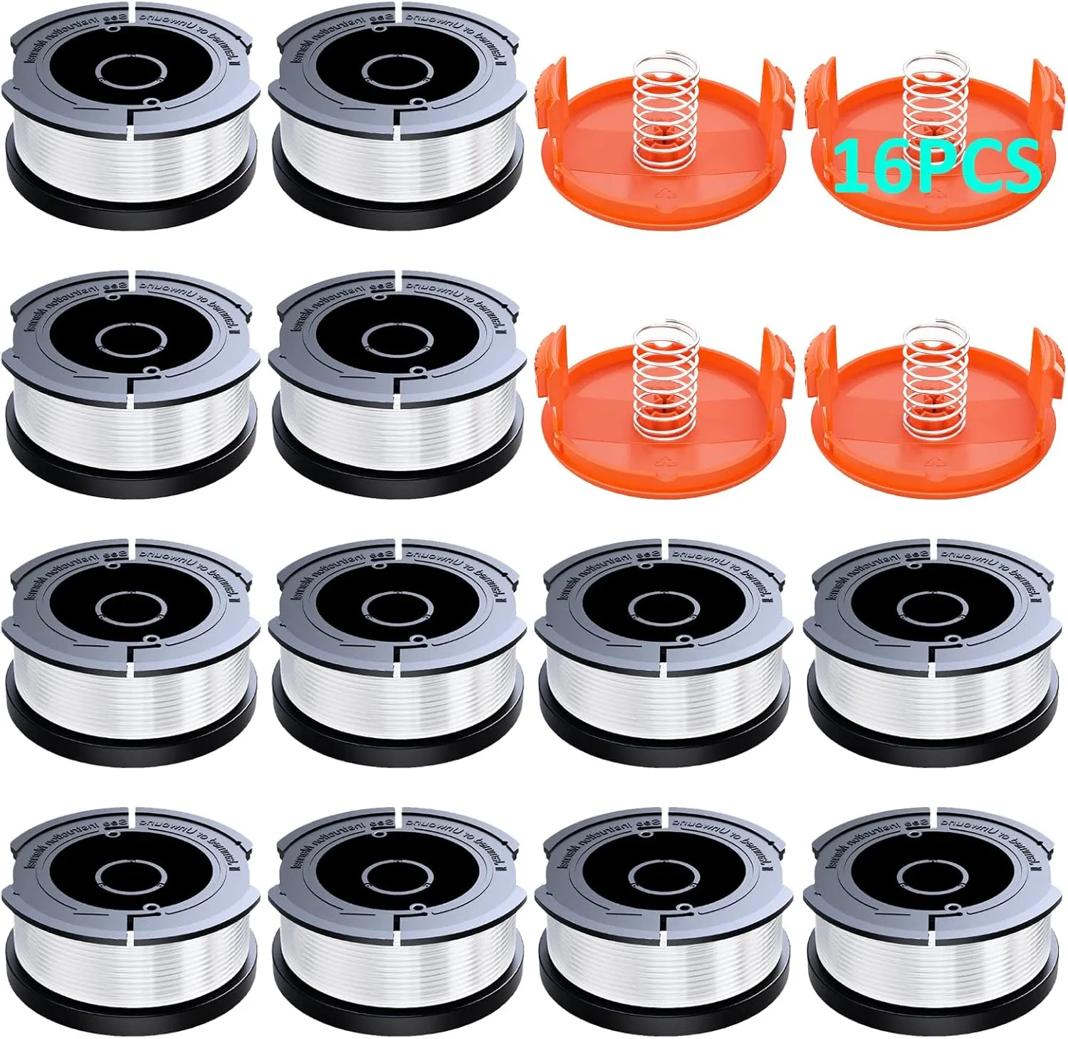 16 Pack Weed Eater String Compatible with Black Decker, 360ft 0.065" AF-100 Replacement Spool, Autofeed String Trimmer Line Fit for Black Decker Weed Wacker(12 Spools,4 Spool Caps,4 Springs)