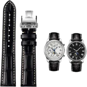 19mm 20mm 21mm Leather Wristband，For Masters Collection L3 L4 L2.628/L2.673 Watch Strap Cowhide Leather Butterfly Buckle watchband