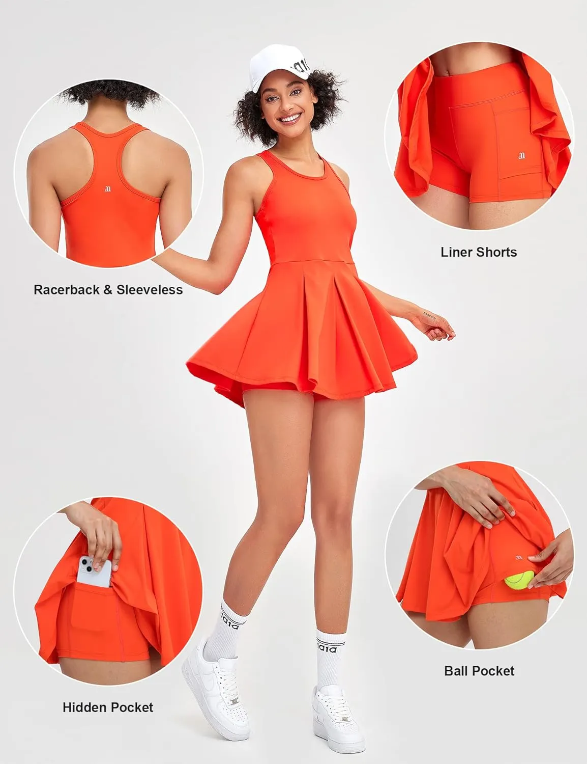 1a1a Women’s Tennis Golf Dress with Shorts Pockets Sleeveless Workout Sports Athletic Dresses