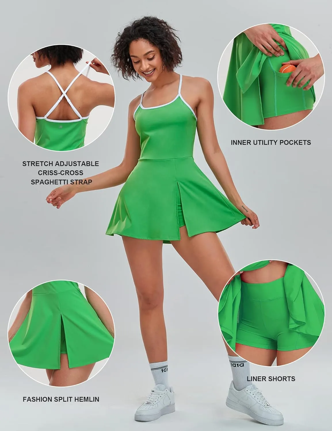1a1a Women’s Tennis Golf Dress with Shorts Pockets Sleeveless Workout Sports Athletic Dresses