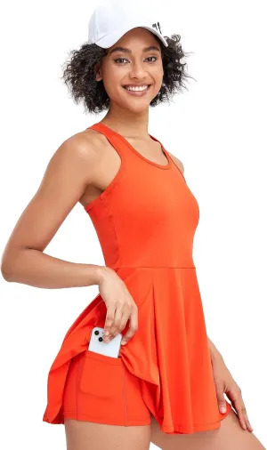 1a1a Women’s Tennis Golf Dress with Shorts Pockets Sleeveless Workout Sports Athletic Dresses