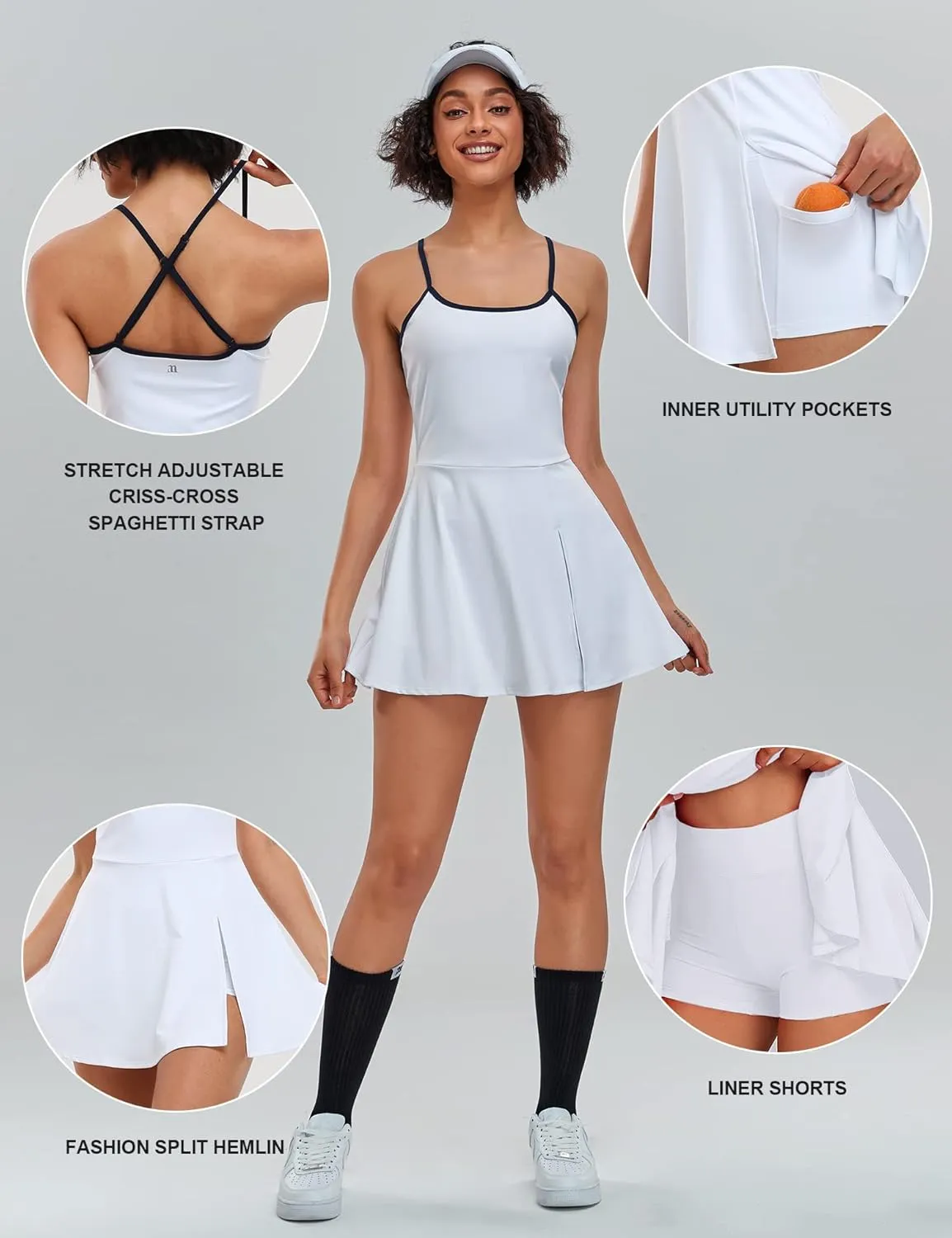 1a1a Women’s Tennis Golf Dress with Shorts Pockets Sleeveless Workout Sports Athletic Dresses