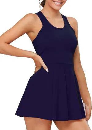 1a1a Women’s Tennis Golf Dress with Shorts Pockets Sleeveless Workout Sports Athletic Dresses