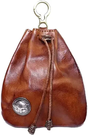 1Pcs Medieval Genuine Leather Drawstring Change Purse Key Ring Purse Coin Organizer Drawstring Gift Bag Jewelry Storage Bag Mini Multifunction Walle for Men & Women (Brown)