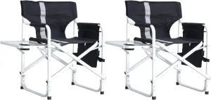 2-Piece Padded Folding Outdoor Chair with Side Table and Storage Pockets,Lightweight Oversized Directors Chair for Indoor, Outdoor Camping, Picnics and Fishing,Black/Grey