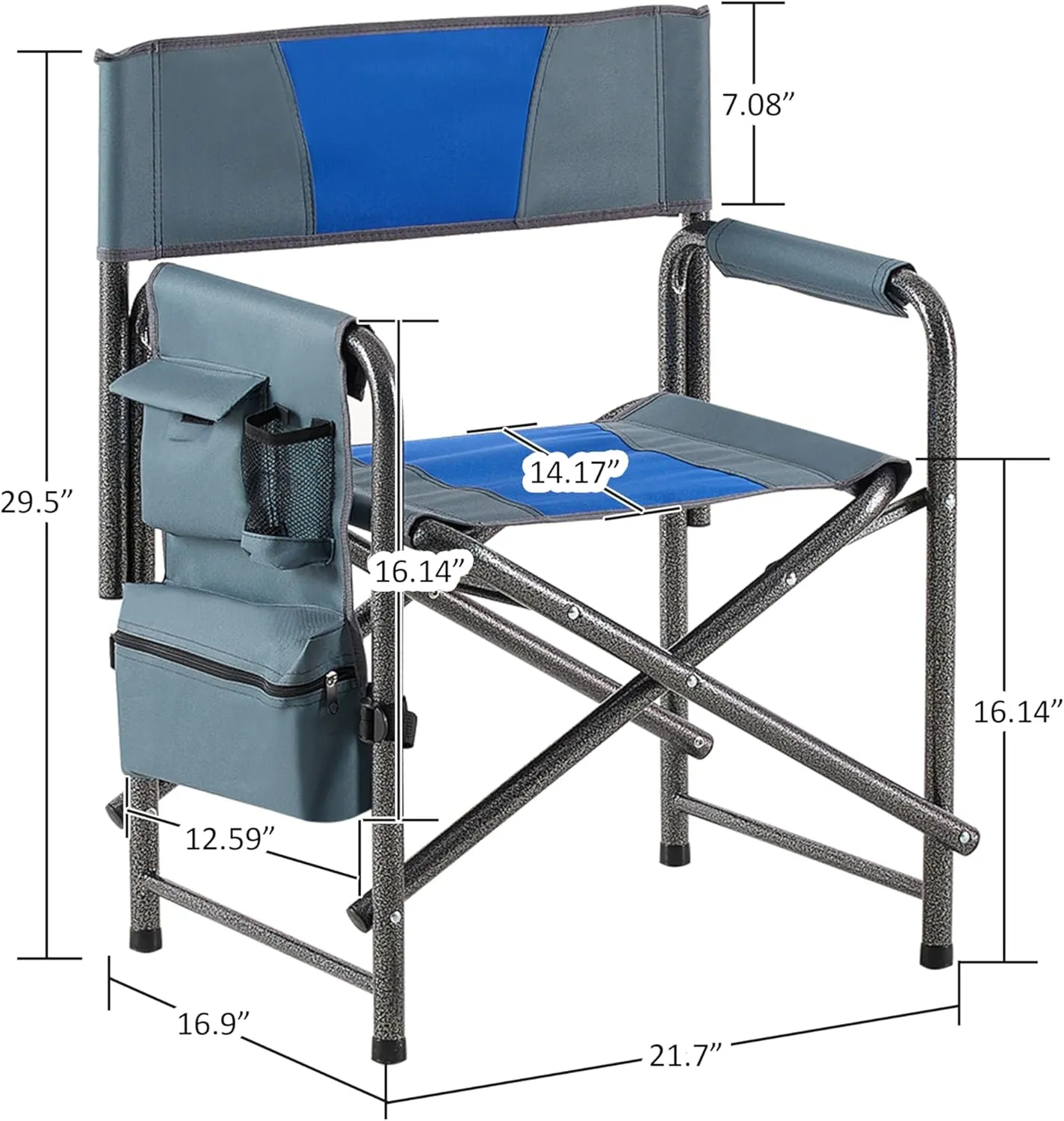 2-Piece Padded Folding Outdoor Chairs with Storage Pockets, Portable Outdoor Camping Chair, Lightweight Oversized Directors Chair for Picnics and Fishing, Blue and Grey