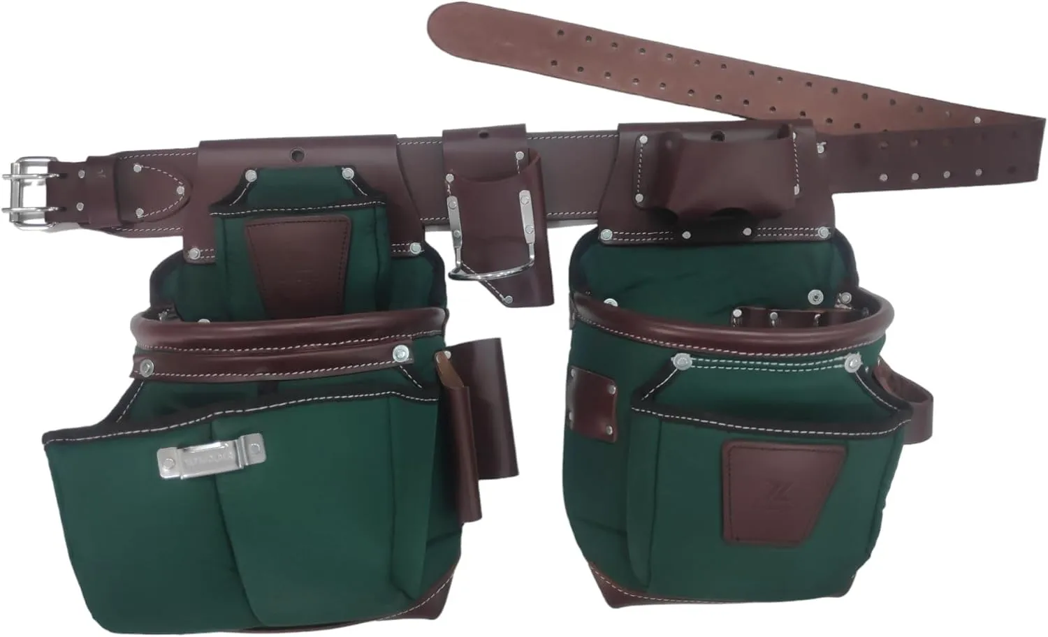 20-232 100% Leather Tool Belt, Bag, Carpenter, Construction, Framers, Handyman and Electrician Tool Bag Set, Green