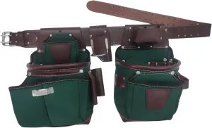 20-232 100% Leather Tool Belt, Bag, Carpenter, Construction, Framers, Handyman and Electrician Tool Bag Set, Green