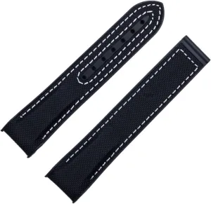 20mm 22mm Nylon Rubber Watchband for Omega Strap SEAMASTER Planet Ocean Deployant Clasp Watch Band Accessories Bracelet Chain (Color : Black White, Size : 20mm-Gold Buckle)