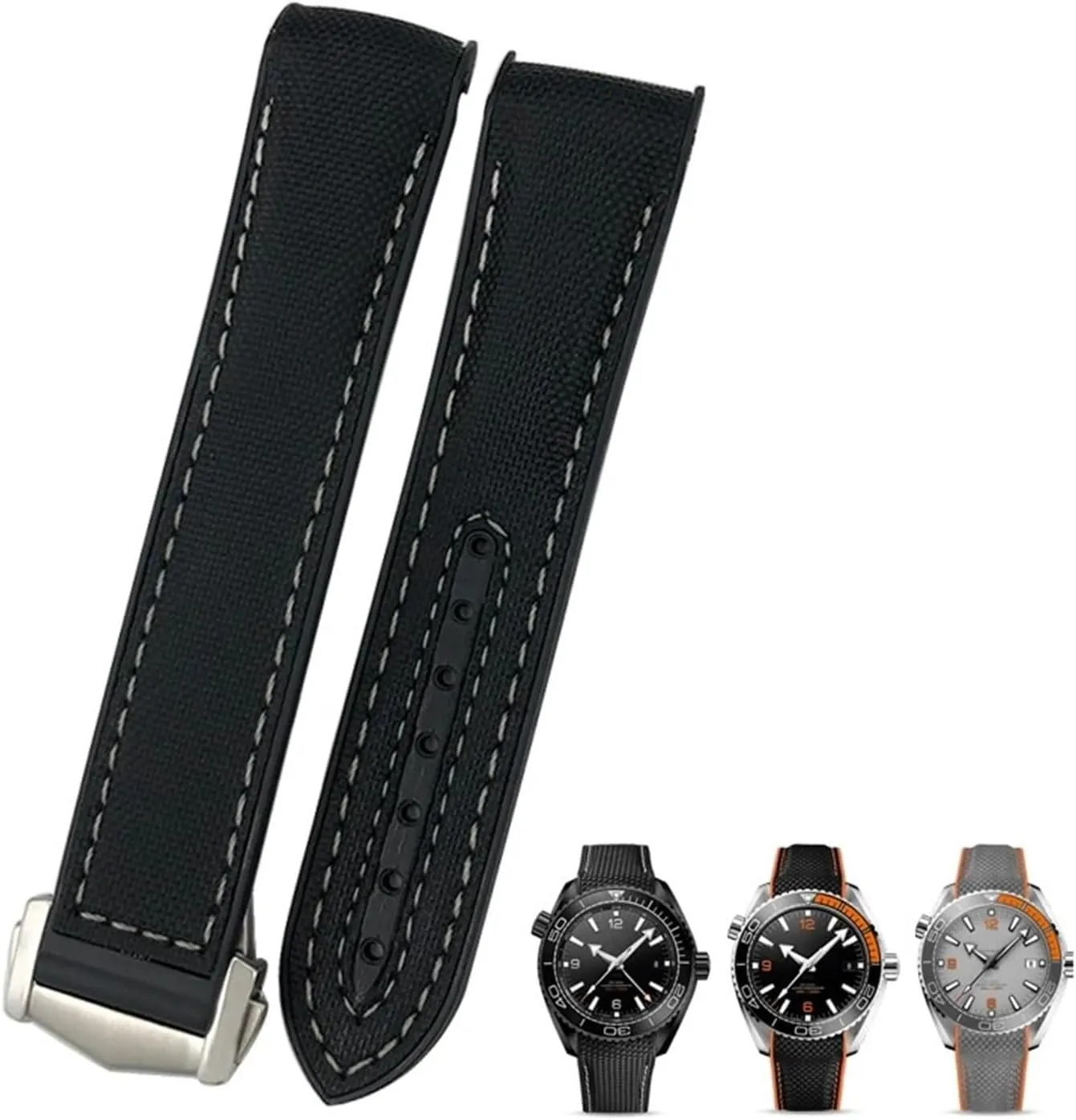 20mm 22mm Rubber Nylon Leather Watchband For Omega Diver 300 Planet Ocean 600M Orange Watch Strap