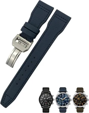 22mm 21mm 20mm Nylon Calfskin Watchband Fit for IWC Big Pilot IW377714 Mark18 SPITFIRE Nylon Real Leather Strap