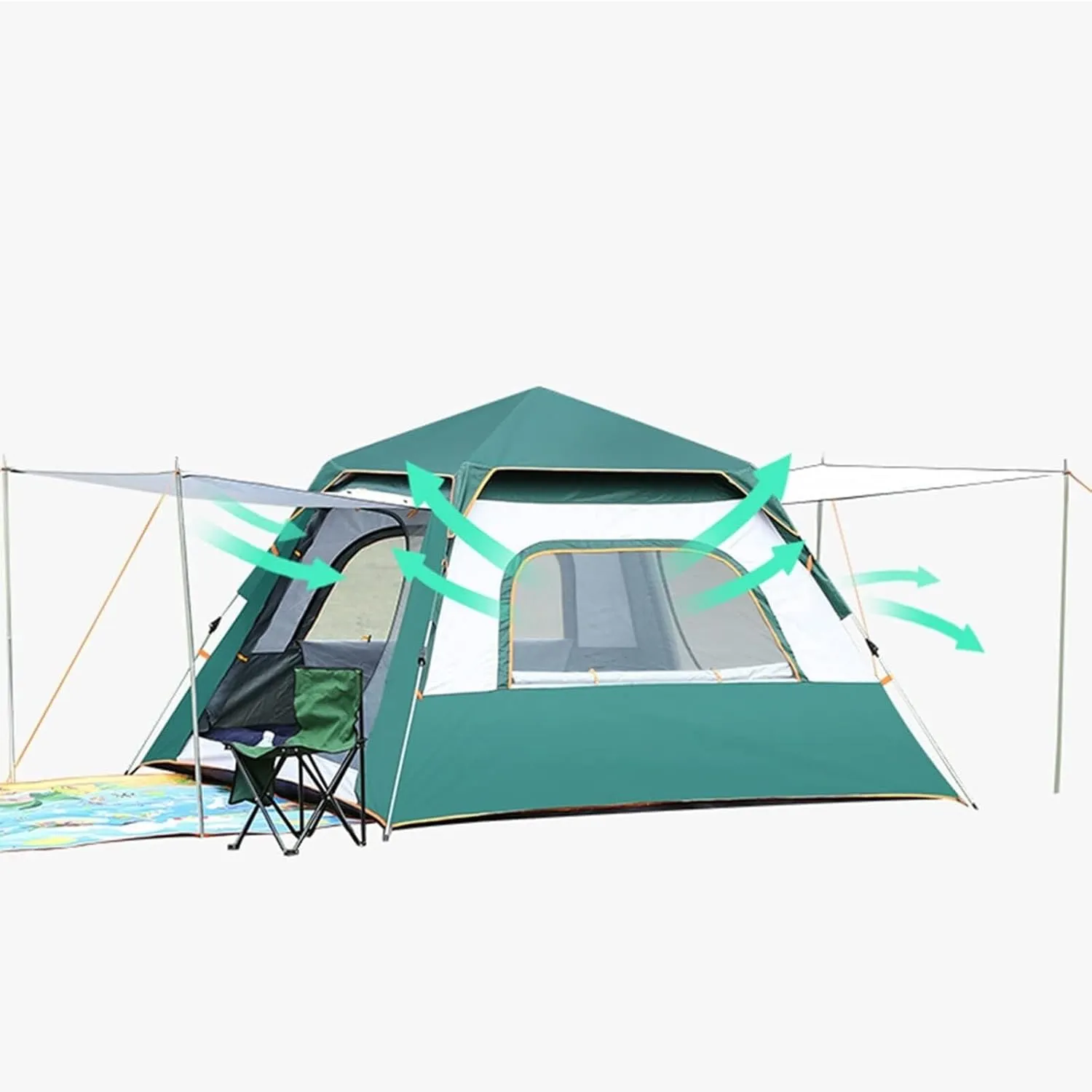 3-4 Person Lightweight Backpacking Tent, Quick Opening Waterproof Outdoor Tent for Hiking, Portable and Breathable