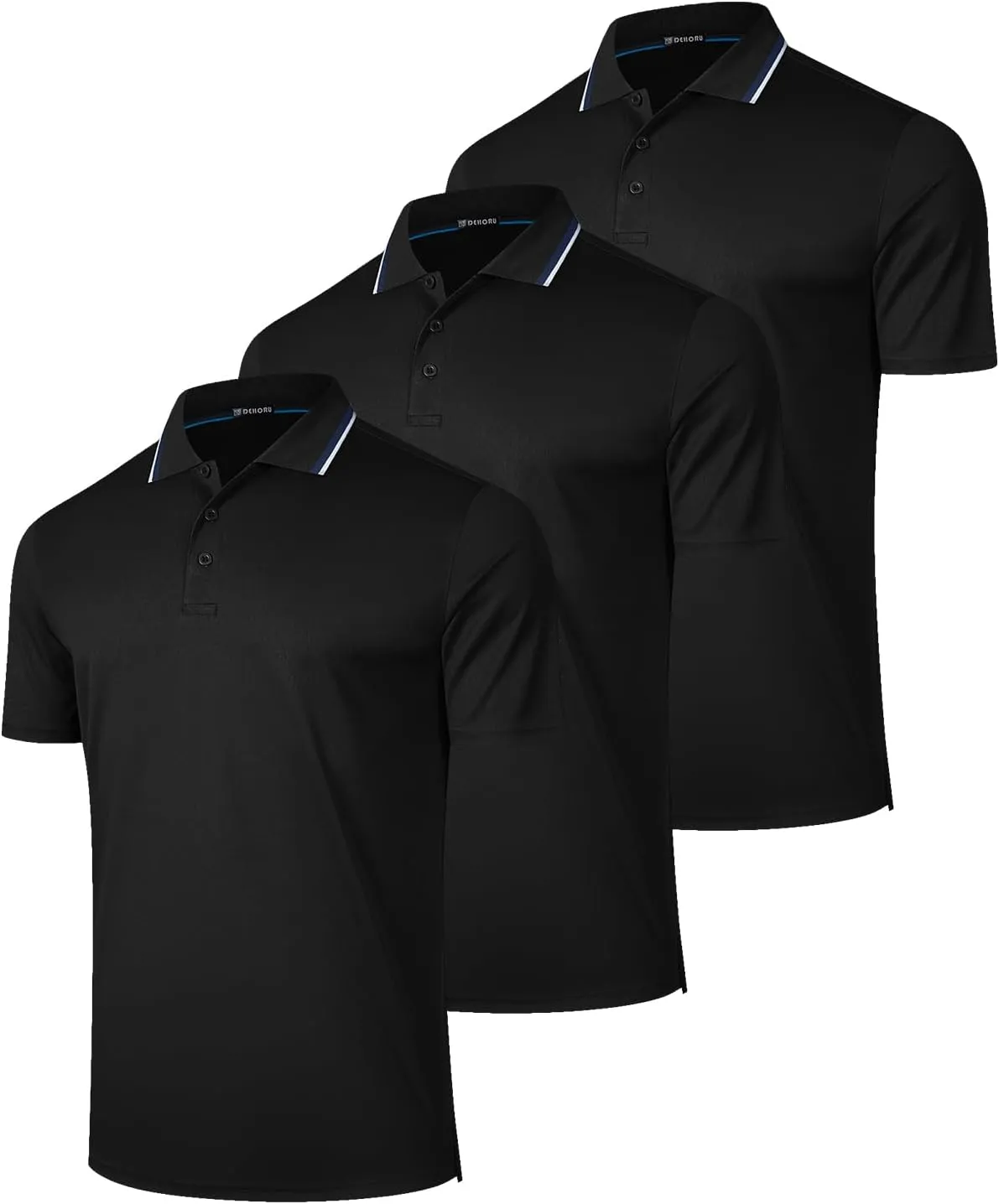 3 Pack Mens Polo Shirt Quick-Dry Short Sleeve Athletic Top Moisture Wicking Performance Dry Fit Golf Tennis T-Shirt
