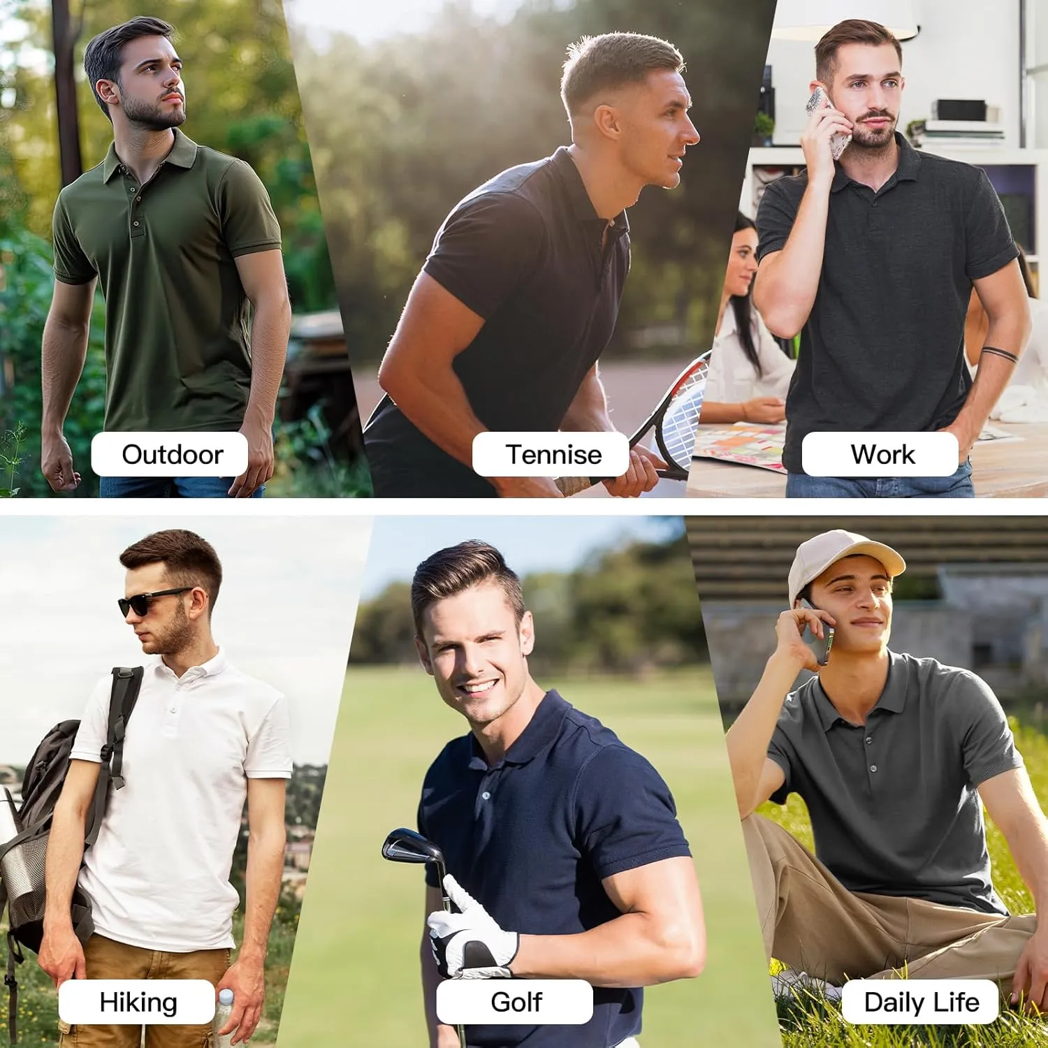 3 Pack Mens Polo Shirt Quick-Dry Short Sleeve Athletic Top Moisture Wicking Performance Dry Fit Golf Tennis T-Shirt