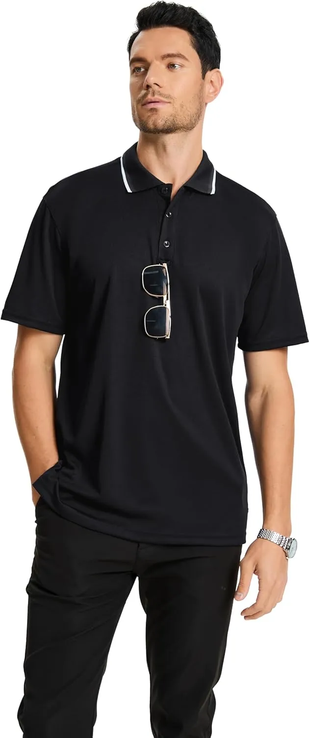 3 Pack Mens Polo Shirt Quick-Dry Short Sleeve Athletic Top Moisture Wicking Performance Dry Fit Golf Tennis T-Shirt