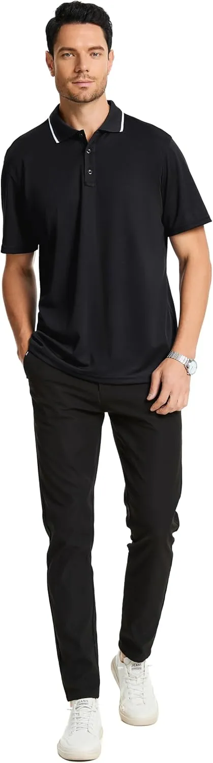 3 Pack Mens Polo Shirt Quick-Dry Short Sleeve Athletic Top Moisture Wicking Performance Dry Fit Golf Tennis T-Shirt