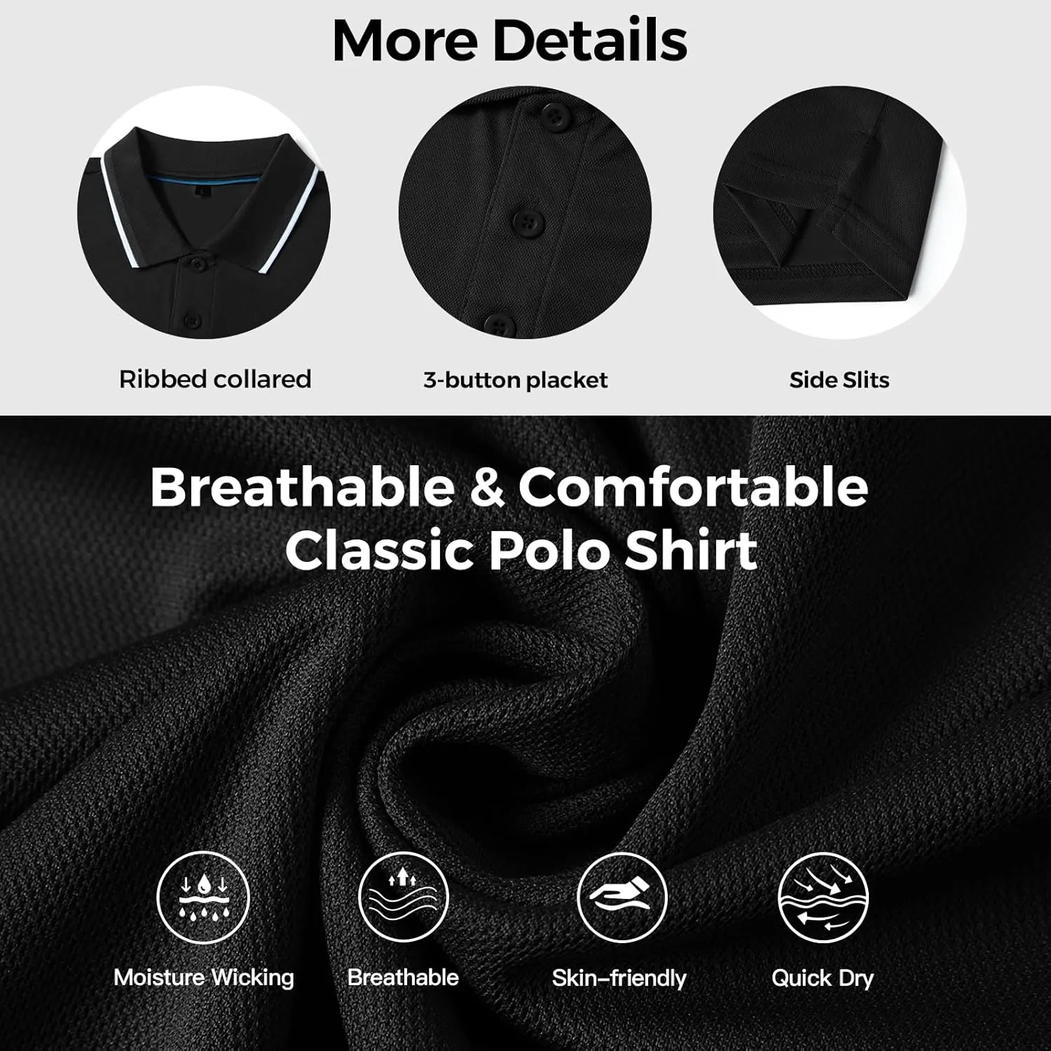 3 Pack Mens Polo Shirt Quick-Dry Short Sleeve Athletic Top Moisture Wicking Performance Dry Fit Golf Tennis T-Shirt