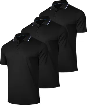 3 Pack Mens Polo Shirt Quick-Dry Short Sleeve Athletic Top Moisture Wicking Performance Dry Fit Golf Tennis T-Shirt
