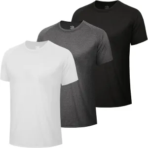 3 Pack Workout Mens Shirts - Quick Dry Causal Moisture Wicking Work Gym Athletic Short Sleeve for Basketball Running