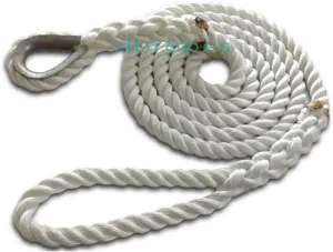 3 Strand Mooring Pendant Line 100% Nylon Rope 3/4" X 10 Ft with Thimble.Tensile Strength 13800 Lbs. Made in USA