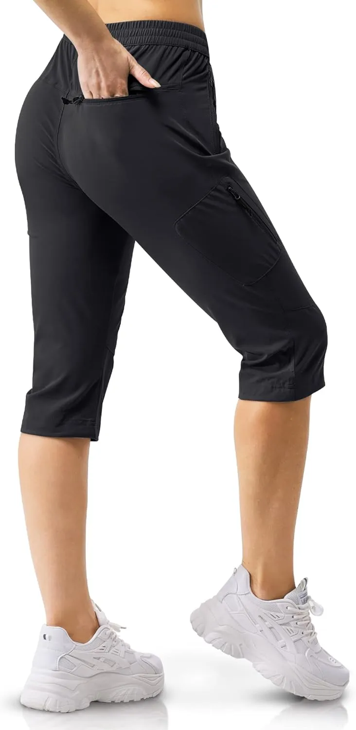 33,000ft Women's Capri Golf Pants Casual Quick Dry UPF 50  Lightweight Stretch Cargo Hiking Pants with Pockets