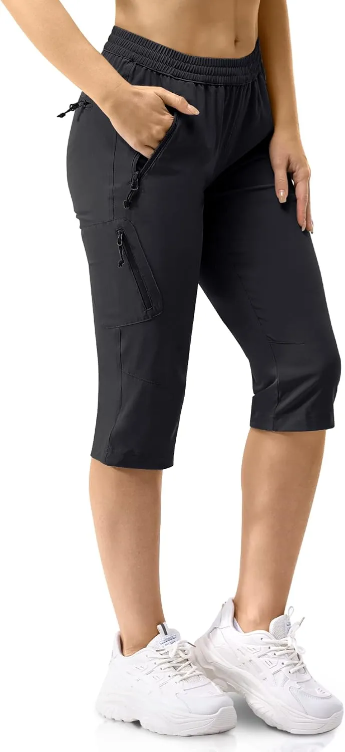 33,000ft Women's Capri Golf Pants Casual Quick Dry UPF 50  Lightweight Stretch Cargo Hiking Pants with Pockets