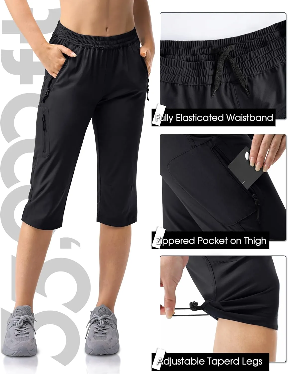 33,000ft Women's Capri Golf Pants Casual Quick Dry UPF 50  Lightweight Stretch Cargo Hiking Pants with Pockets