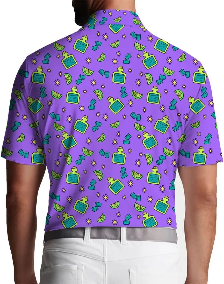 3D Printed Mens Golf Shirt Moisture Wicking Quick-Dry Performance Polo Shirts for Men
