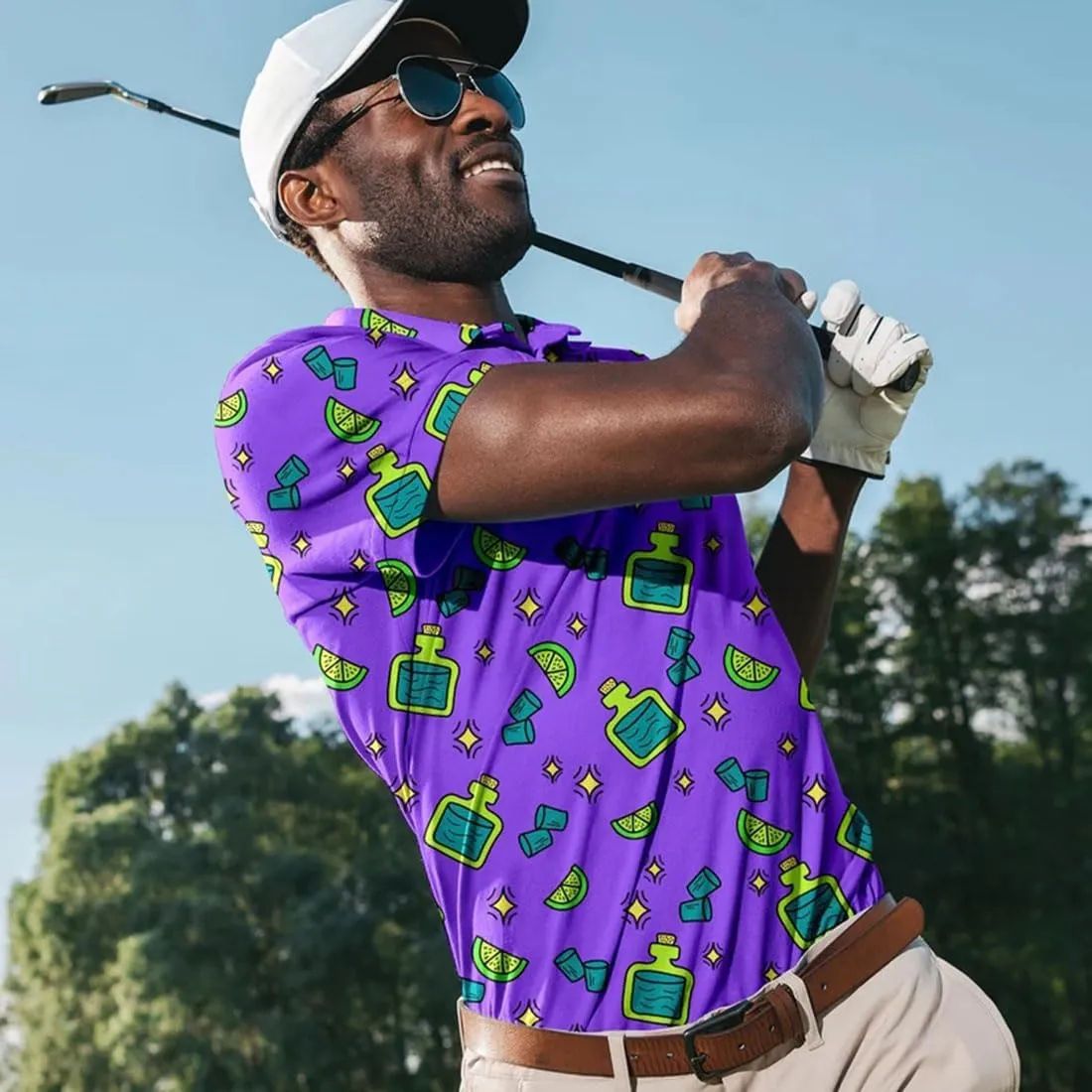 3D Printed Mens Golf Shirt Moisture Wicking Quick-Dry Performance Polo Shirts for Men