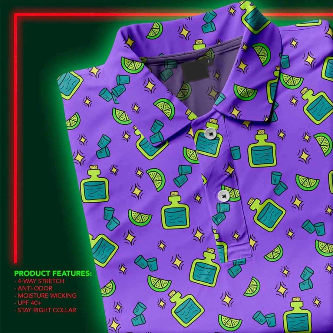 3D Printed Mens Golf Shirt Moisture Wicking Quick-Dry Performance Polo Shirts for Men